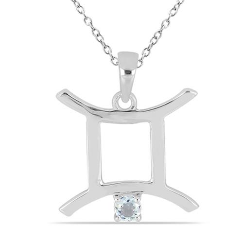 BUY GENUINE AQUAMARINE GEMSTONE GEMINI PENDANT IN STERLING SILVER